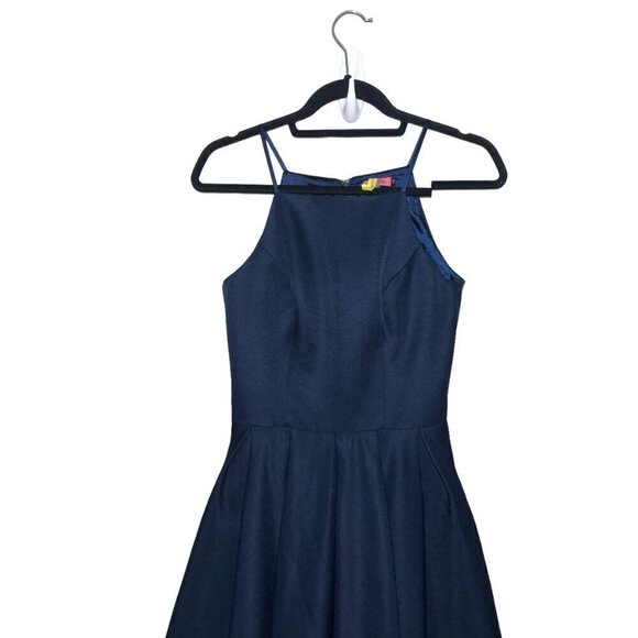 Chi Chi Cassandra High Neck Cami Strap Midi Dress Navy Blue - Picture 3 of 6